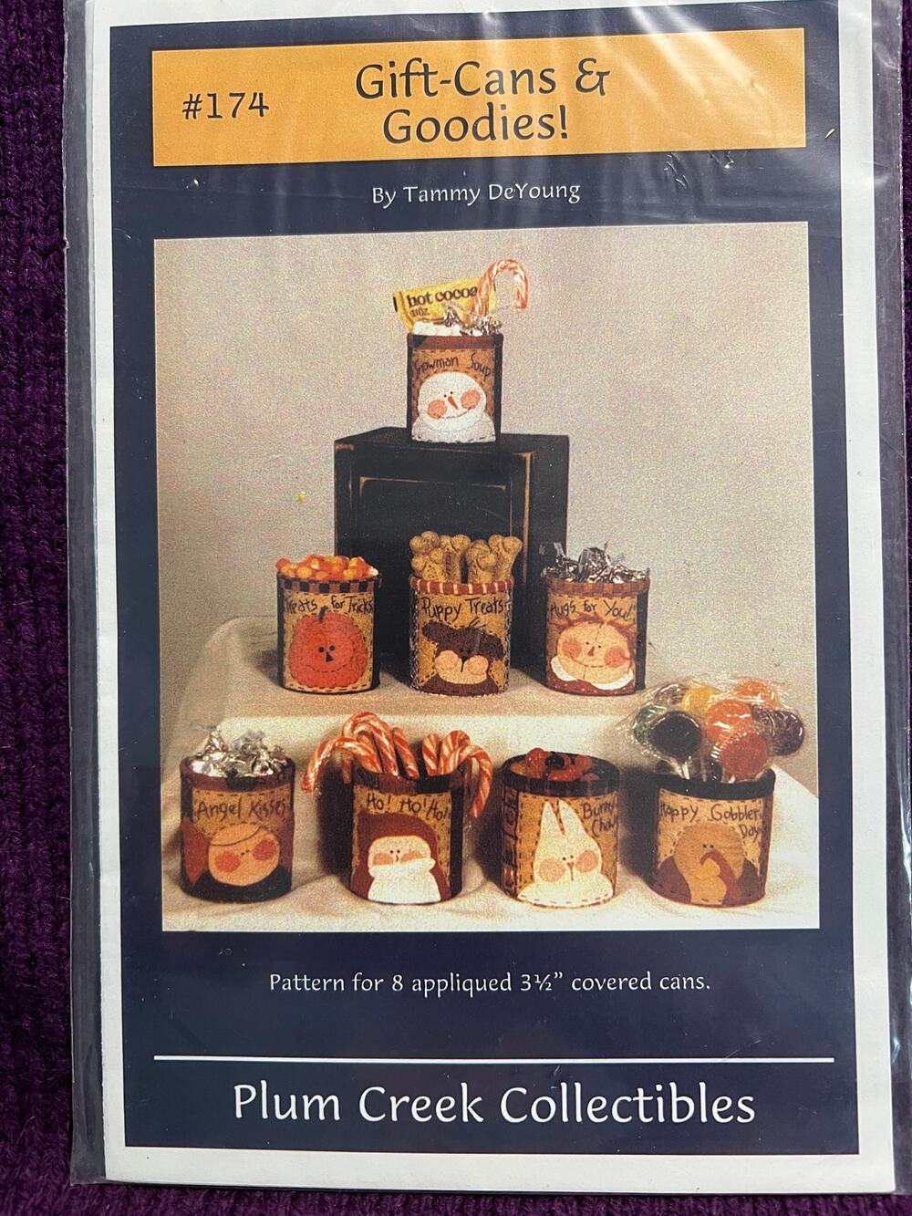 craft Pattern for 8 appliqued 3½" covered cans country christmas thanksgiving